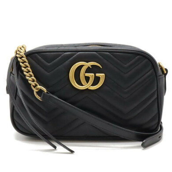 Gucci GG Marmont Shoulder Bag Pochette Chain Crossbody Quilted Black - Picture 1 of 8
